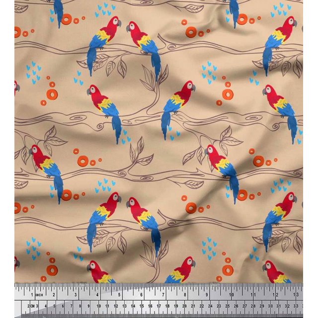 Soimoi Rayon Fabric Branches,Leaves & Macaw Parrot Bird Print Sewing Fabric Yard 42 Inch Wide