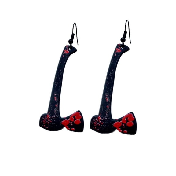 Two knife hatchet style earrings. Bloody weapon earrings.