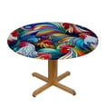 thumbnail image 3 of PIKWEEK Family Roosters Painting Round Fitted Tablecloth Elastic Edge Waterproof Oil-Proof Table Cover Stain-Resistant Table Cloth Fits Round Tables, 3 of 7