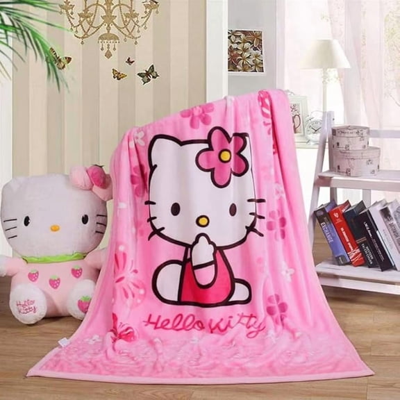Cartoon Cat Throw Blanket for Girls Kids Adults, All Seasons Flannel Blanket, Soft Warm Plush Blankets for Couch Sofa Bed Camping Travel
