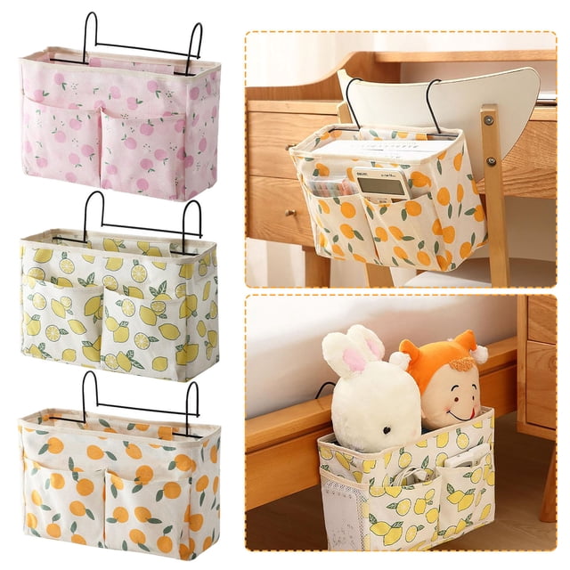 Fiudx Bolsa de Tela para Colgar Junto a La Cama, Organizador Multibolsillos, Lona con Gancho de Hierro Forjado, Solución de Almacenamiento para Dormitorio, Ligera y Fácil de Transportar, 30 X 12 X 19