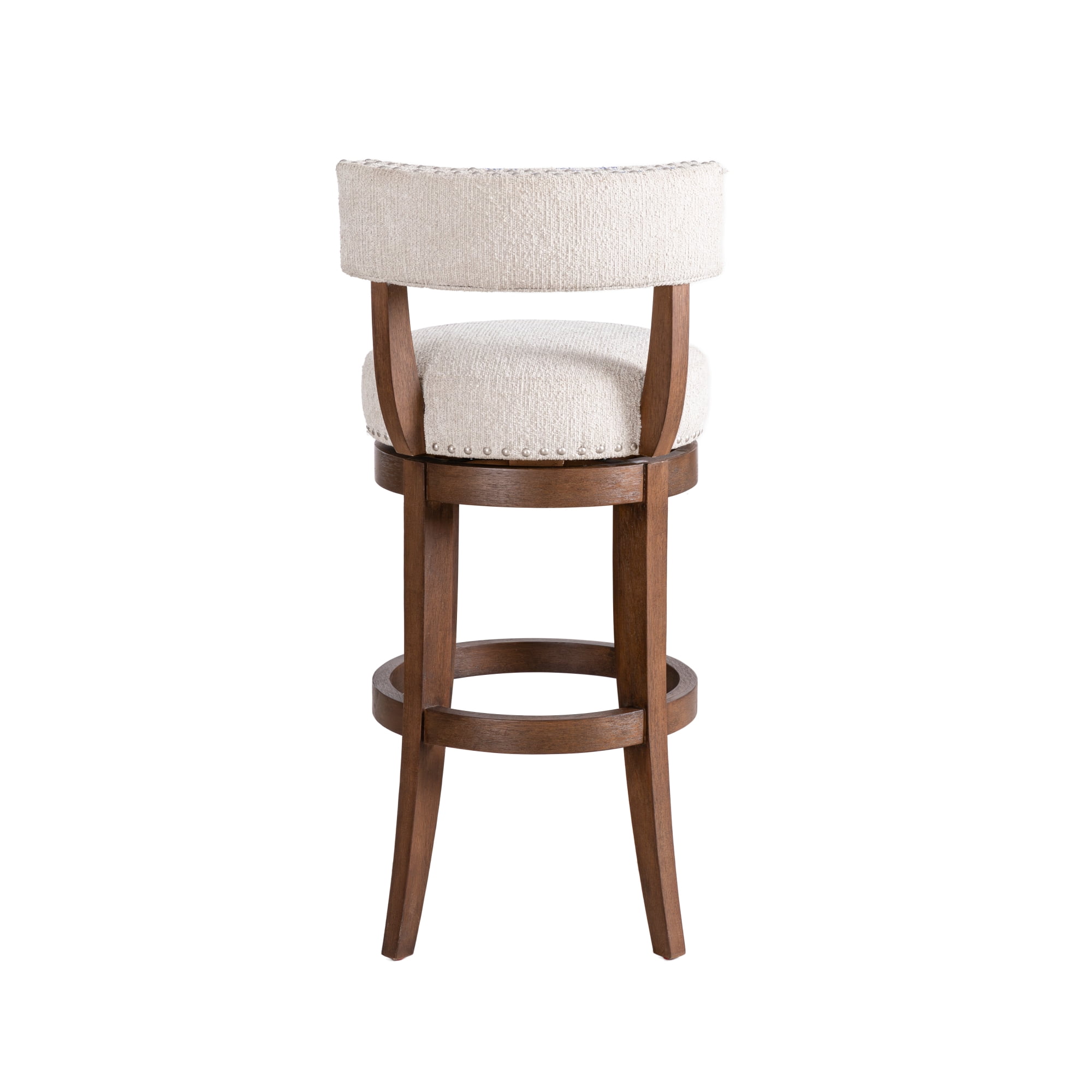 Mystic Brown Solid Wood Upholstered 30" Bar Height Swivel Barstool with Ancient Stone Fabric Seat - Set of 3