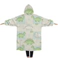thumbnail image 2 of Oversized Wearable Blanket Hoodie,LightBeige Cartoon Dinosaurs Geometric Pattern Sherpa Blanket Hoodie with Super Pockets,Super Warm Fuzzy Pullover for Women & Men, 2 of 6