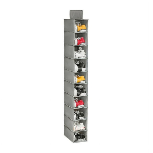 Xihbxyly Organizador Colgante de 10 Bolsillos, Tela No Tejida, Diseño Translúcido, Multiusos, Ahorra Espacio, Ideal para Zapatos, Bolsos, Ropa y Joyas, Beige y Negro, 120 X 30 X 15 Cm.