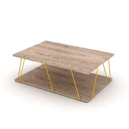 Taris Wood base with metal acessories coffee table, Easy to assemble, Oak-Yellow