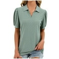 thumbnail image 2 of Vmvidoty Blouses for Women Dressy Casual Tops Business Work Shirts V Neck Summer Outfits with Collar Green XL, 2 of 7