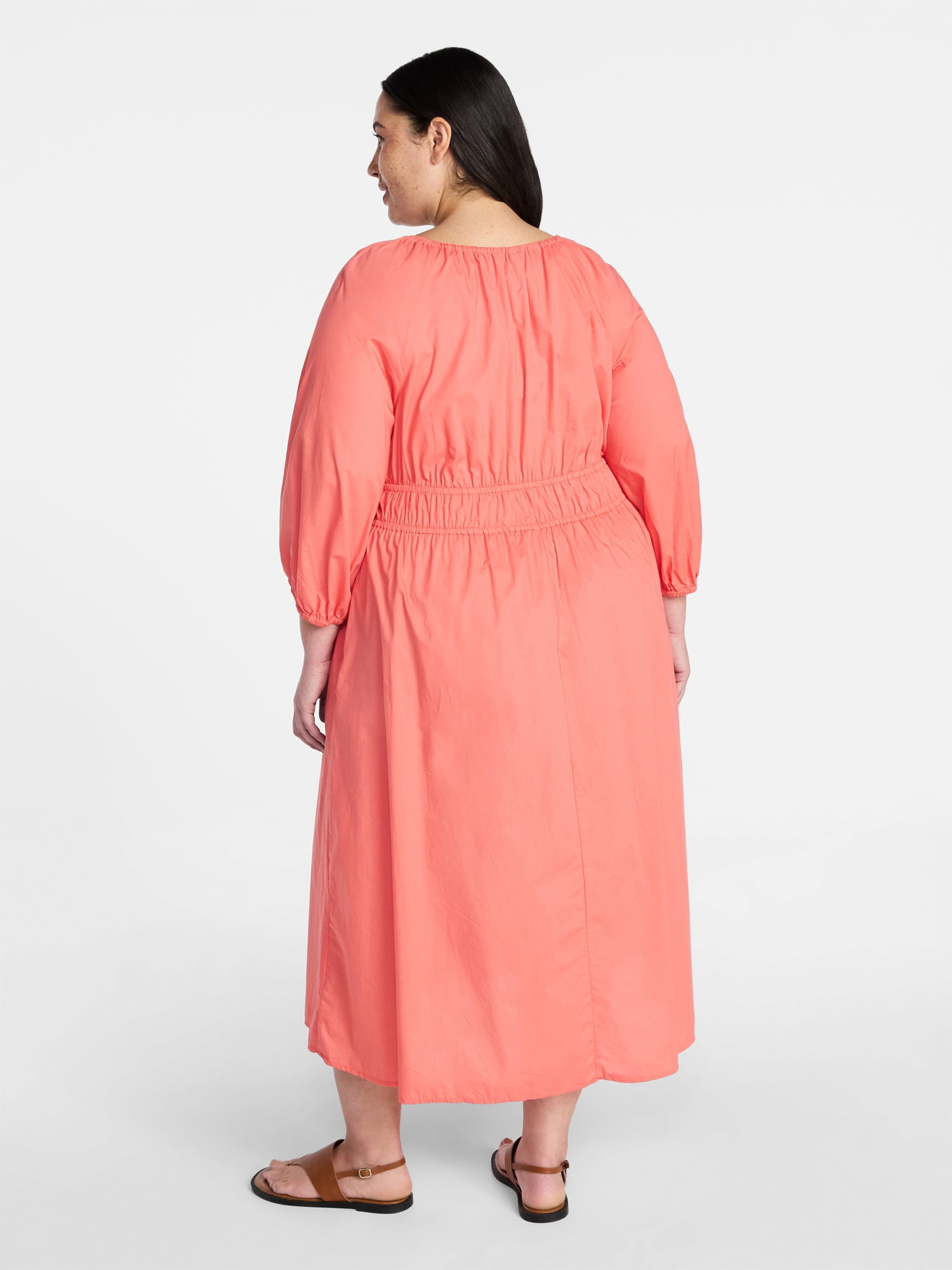 Terra & Sky Women's Plus Size Cinch Waist Midi Dress, Sizes 0X-5X