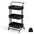 thumbnail image 4 of Topcobe 3-Tier Utility Cart Storage Rolling Cart with Casters, Portable Kitchen Island, Kitchen Carts on Wheels, Black, 4 of 10