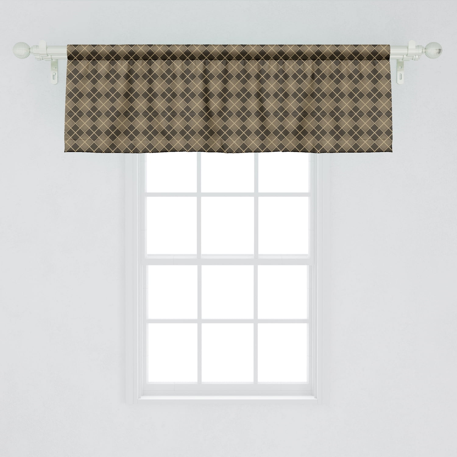 Brown Plaid Window Valance Geometrical Pattern Of Squares In Bicolor