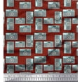 thumbnail image 1 of Soimoi Red Heavy Satin Fabric Camera & Dots Print Fabric by the Yard 54 Inch Wide, 1 of 3