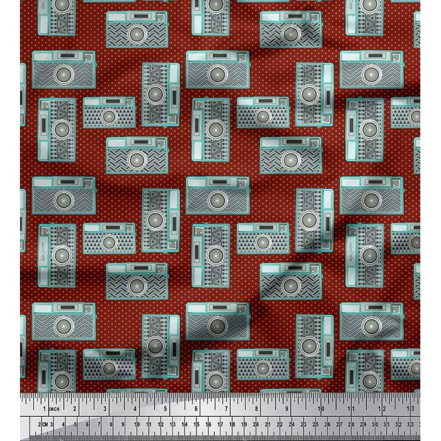 Soimoi Tissu Satin Lourd Rouge Imprimé Appareil Photo & Points Tissu au Mètre 54 Pouces de Large