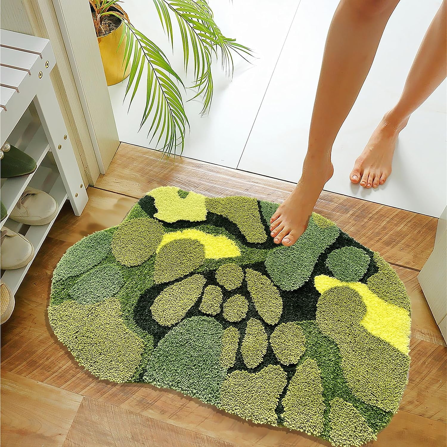 Ukeler Cute Moss Bathroom Rugs Soft Absorbent Moss Decor Indoor Rugs Non-Slip Shaggy Machine Washable Boho Bath Mats for Bathroom, Tub and Shower 35"×24"