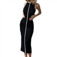 thumbnail image 2 of Vestido Camisero Sin Mangas para Mujer, Maxivestido de Verano con Costuras en Contraste de Punto. Negro S, 2 of 9