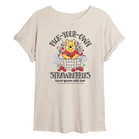 Winnie The Pooh - Pooh Strawberries - Juniors Oversized Graphic T-Shirt