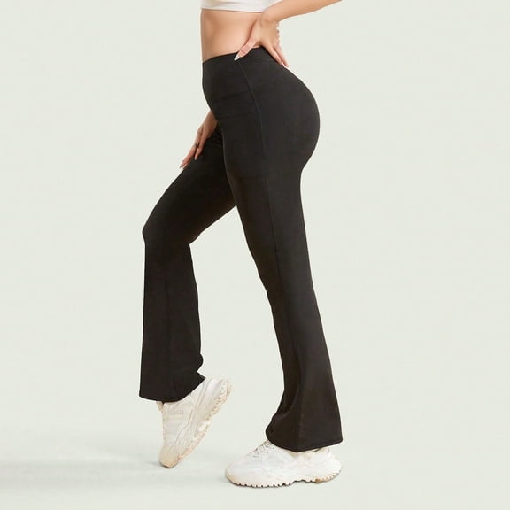 Yoga Leggings for Women High Waisted Pull on Pants Stretchy Bootcut Yoga Pants Flare Leggings with Pockets for Workout Running Athletic Activewear