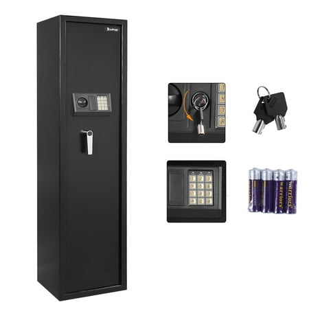 Ktaxon 5-Rifle Safe, Gun Cabinet, Steel Safe Box w/ Digital Keypad & Keys & Top Small Lockbox, for Standing Shotguns, Quick Access 5-Gun Personal