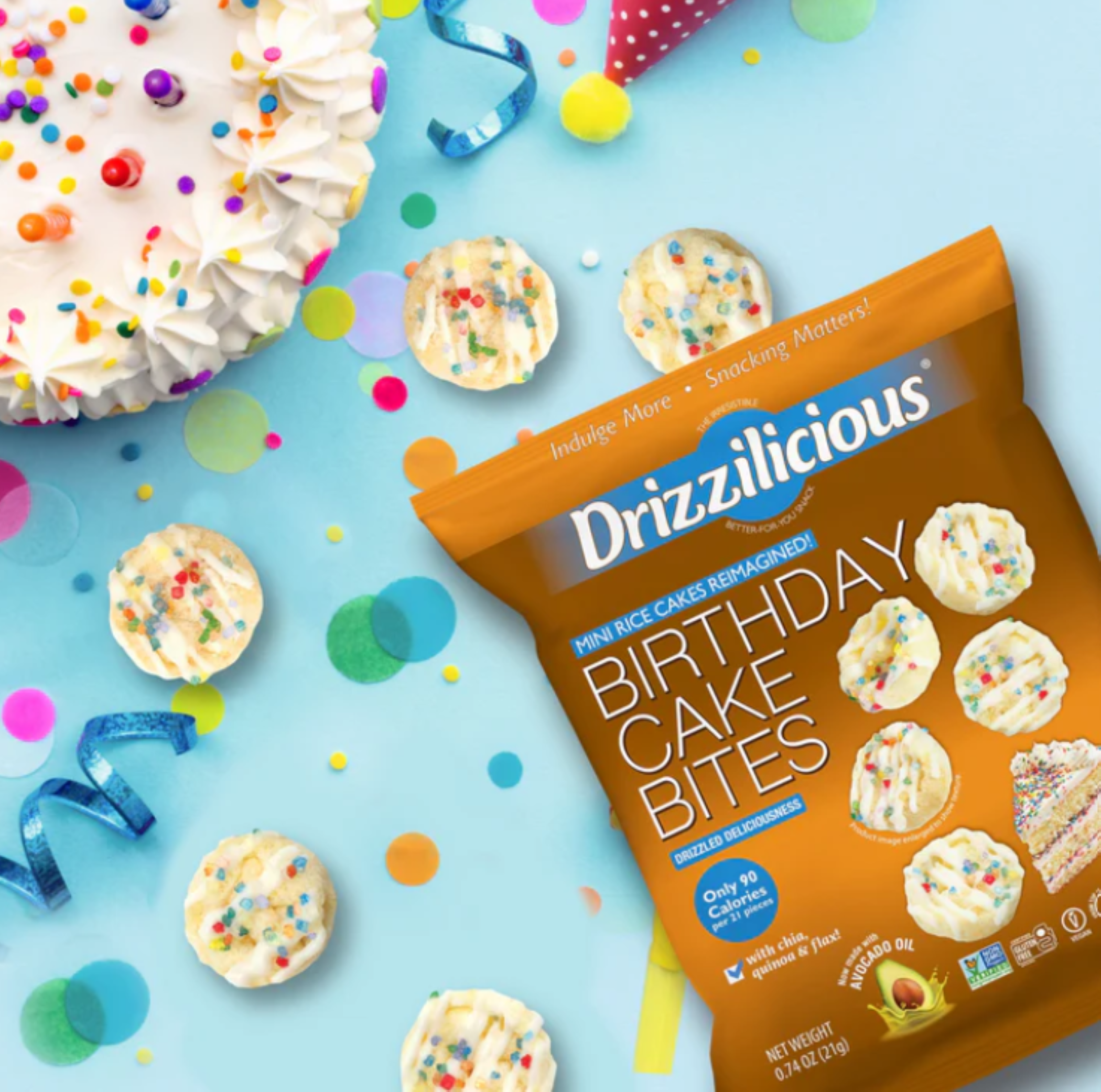 Drizzilicious Birthday Cake Mini Rice Cake Gluten Free Bites, 0.74 oz