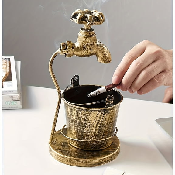 1Pc Metal Retro Ashtray, Household Large Ashtray, Personalized Trend Creative Decorations, Anti-fly Ash, Home Living Room Office Decoration, Lover Gifts