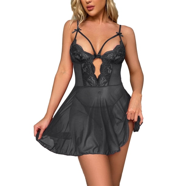 Gibobby Lenceria mujer sexy Conjunto de Lencería de Malla, Conjunto de Lencería Elegante para Dama para Noche de Bodas(Negro, XXG)