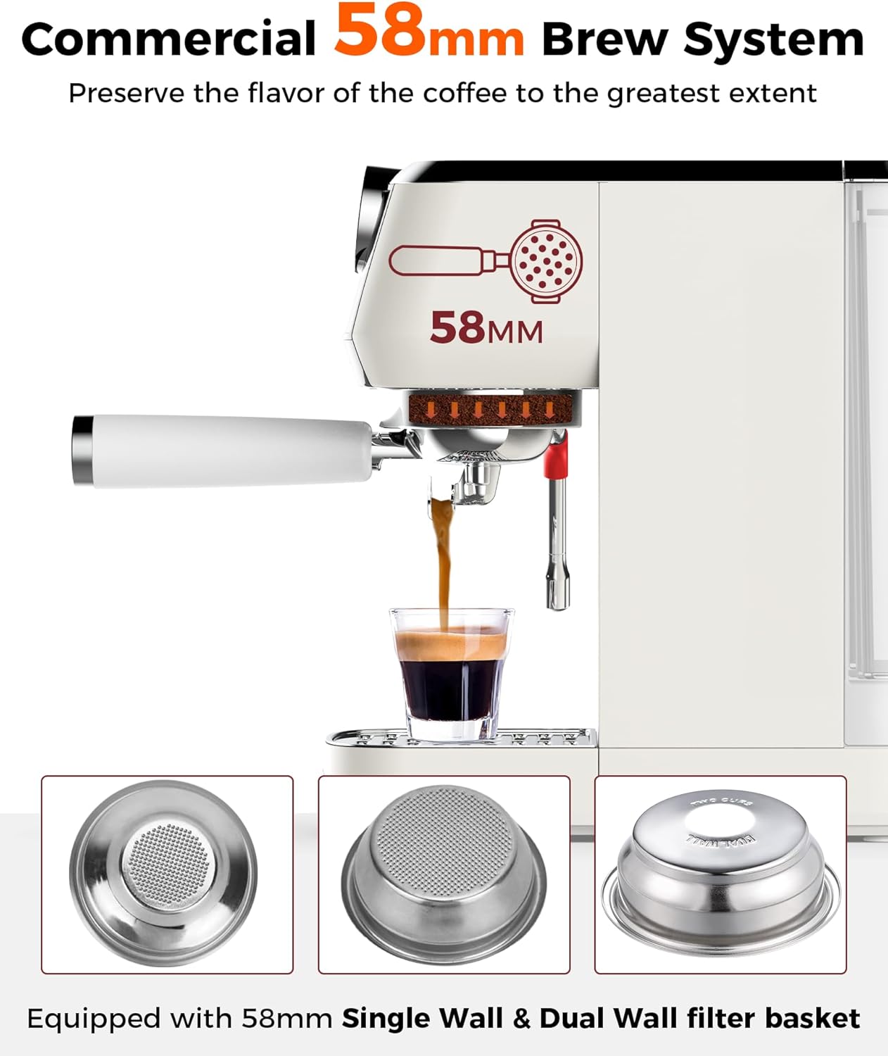 Tuni E2 58mm 𝐃𝐮𝐚𝐥 𝐁𝐨𝐢𝐥𝐞𝐫 Espresso Machine, 20 Bar UKLA Pump Espresso Maker with PID NTC System, Commercial Grade Stainless Steel Semi-automatic Coffee Machine, for Coffee Lovers