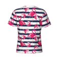 thumbnail image 6 of Vsdgher Dark Blue Stripes and Flamingos Print Men's Dry Fit Mesh Athletic Shirts Moisture Wicking Tennis T-Shirt Tops, 6 of 9