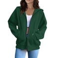 thumbnail image 2 of Soft Fleece Zip-Up Hoodie for Women, Long Sleeve Drawstring Open Front Sweatshirt - Loose Fit Casual Fall Winter Jacket Green XL, 2 of 6