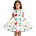 thumbnail image 2 of LILIYA Little Girls A-Line Dress Back to School School Cartoon Print Dress Floral Dress Cute Flutter Sleeve Lightweight Casual Summer Outfits Party Dress for Girls 1st 2nd 3rd Grade, 2 of 6