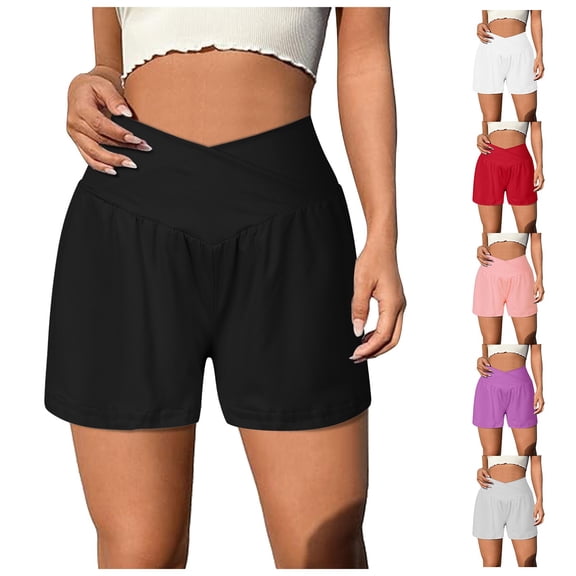 HOWPAY Womens Shorts Baggy Relaxed Fit High Elastic Waisted Pull on Bottoms Solid Color Sports Casual Comfy Summer Beach Vacation Clothes Black L
