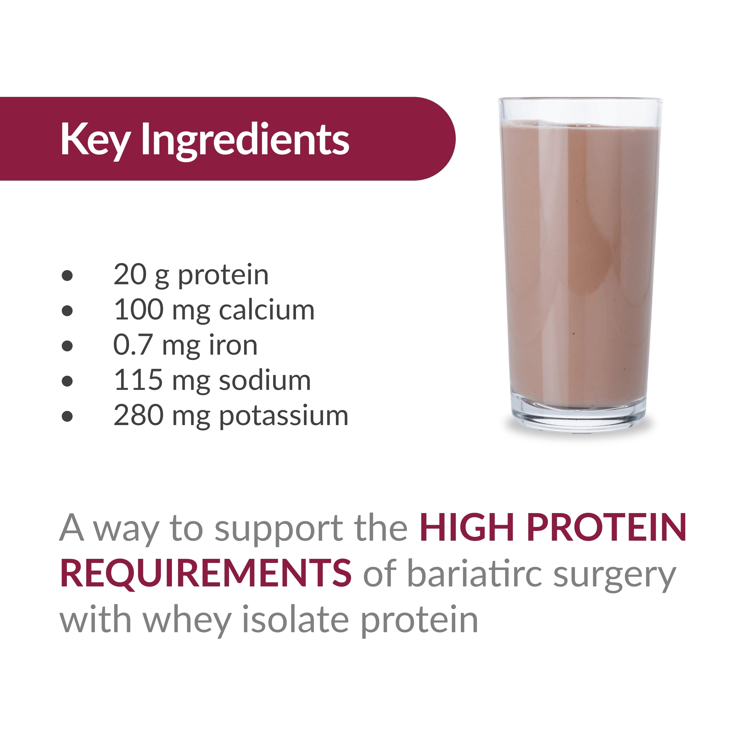 Bariatric Advantage High Protein Supplement Mix - Bariatric Protein Powder - 20 g Protein - For Pre- & Post-Bariatric Surgery Patients - With Iron, Calcium & More - 14 Servings - Chocolate