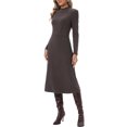 thumbnail image 4 of INSPIRE CHIC Ribbed Knitted Midi Dress for Womens Mock Neck Casual Long Sleeve Sweater Dresses S Brown, 4 of 6