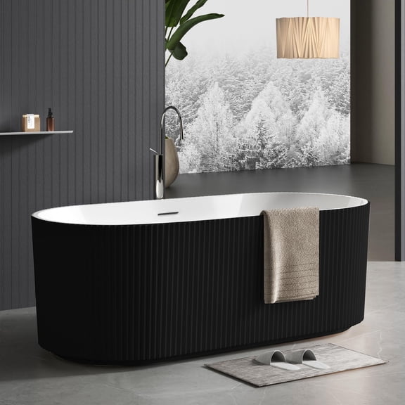 59" Freestanding Soaking Bathtub - Modern Acrylic Freestanding Tub with Overflow