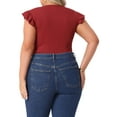 thumbnail image 3 of Agnes Orinda Women's Plus Size Bodysuit Stretchy Crew Neck Ruffle Short Sleeve Slim Fit Casual Basic Tops 1X Red, 3 of 5