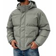 thumbnail image 2 of Hooded Puffer Jacket Men Solid Color Windproof Zip Up Winter Coat,Warm Thick Padded Outerwear with Pockets, 2 of 8