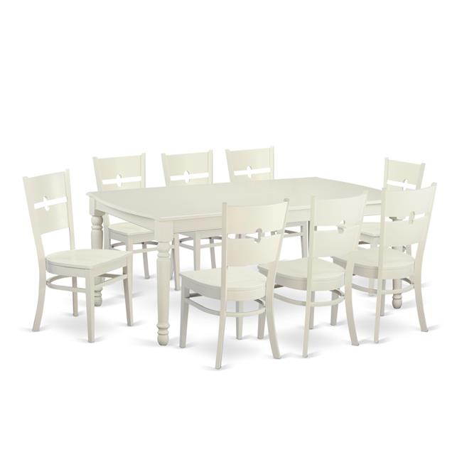 Table Set with 8 Dining Room Table & 8 Chairs, Linen White 9 Piece