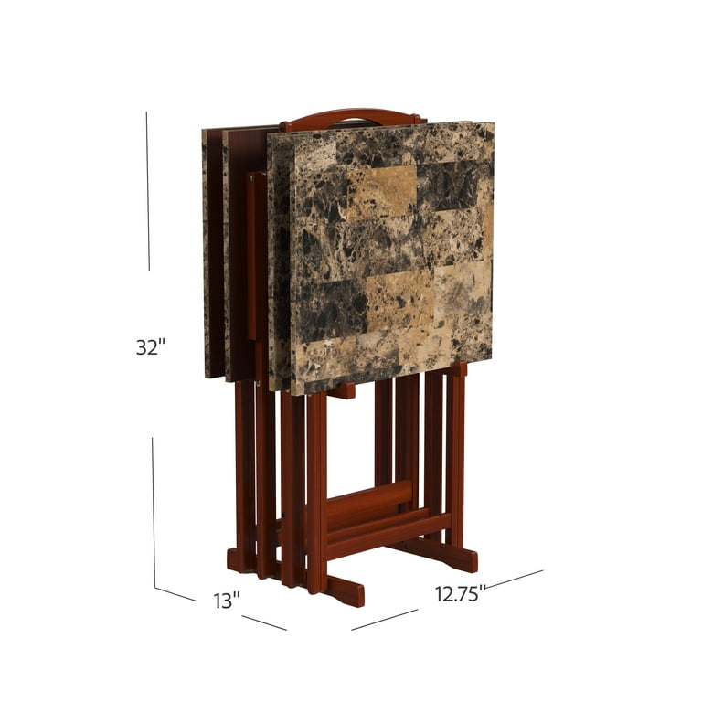 Hazel Grove Holton 5 piece Faux Marble Folding TV Snack Tray Table Set Espresso