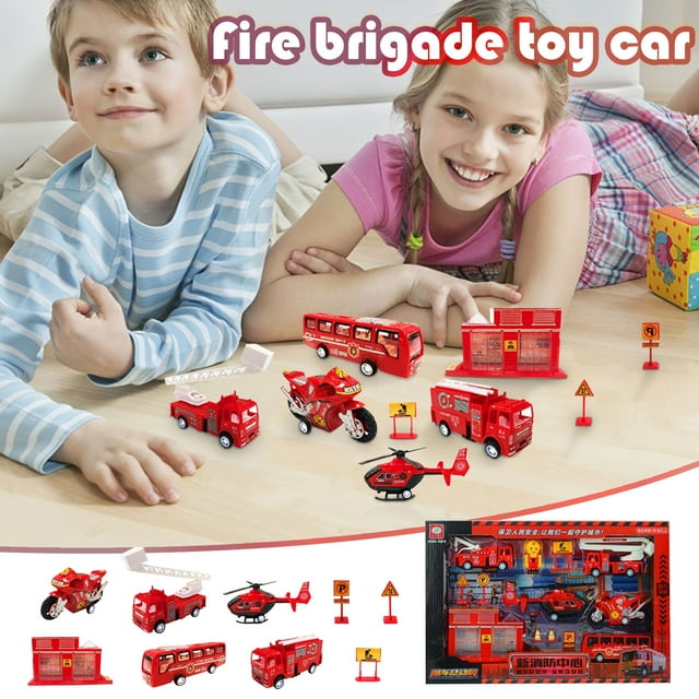 XWSHYW Juguetes para Niños Pequeños Camiones de Bomberos, Equipados con Escaleras Extensibles, Motocicletas, Señales, Juguetes para Niños a Partir de 3 Años