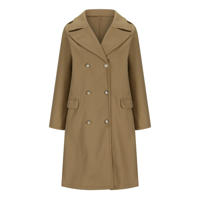 WCMZJ Women's Winter Double Breasted Midi Long Wool Pea Coat Notch