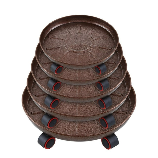 Feltree Iron Metal Universal Wheel Base Circular Thickened Pad with Water Receiving Box, Movable Iron Metal Flower Pot with Roller Tray