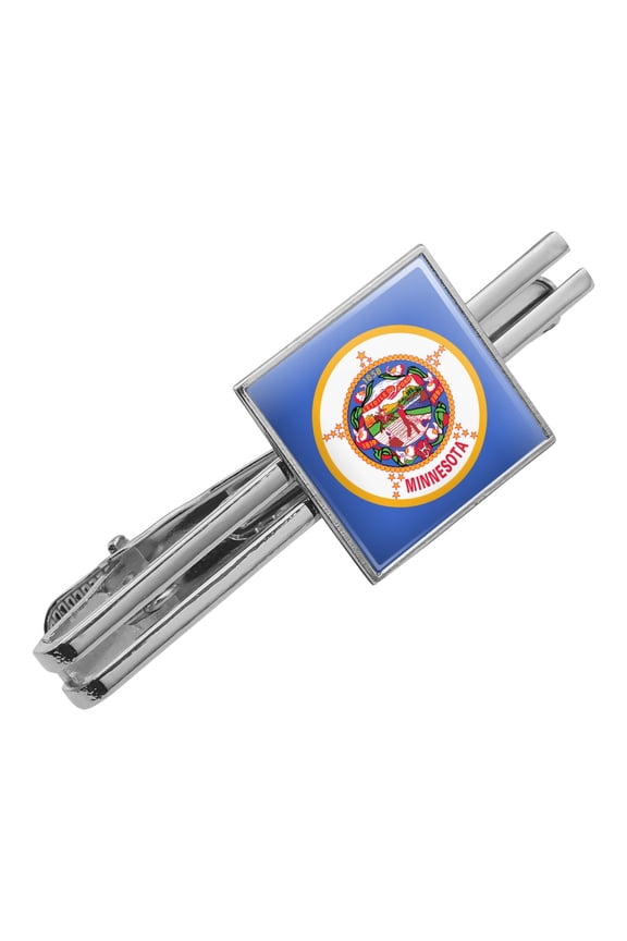 Minnesota State Flag Square Tie Bar Clip Clasp Tack- Silver or Gold