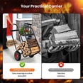 thumbnail image 6 of Firewood Log Cart Carrier, Outdoor & Indoor Steel Wood Rack Storage Mover with 2 Large Rubber Wheels, Heavy Duty Steel Fireplace Log Carrier Mover, Rolling Wheeled Dolly Hauler, Bl, 6 of 7