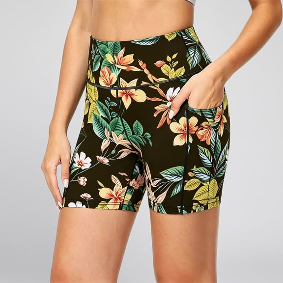 Yoga Shorts for Women Pocket High Waist Lifting Stretchy Slim Fit Stylish Print Gym Shorts for Workout Wear OTHER L