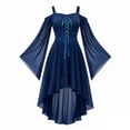 thumbnail image 2 of OSOLU Women's Halloween Dress Off Shoulder Flare Bell Sleeve Lace Up Front High Low Hem Long Dresses, Blue, 2 of 5