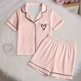 thumbnail image 2 of FYDUU Little & Big Girls Pajamas Button Down Sleepwear Set Heart Print Short Sleeve Shorts 2Pcs Pajama Sets Casual Lapel Loungewear 4-5 Years, 2 of 7