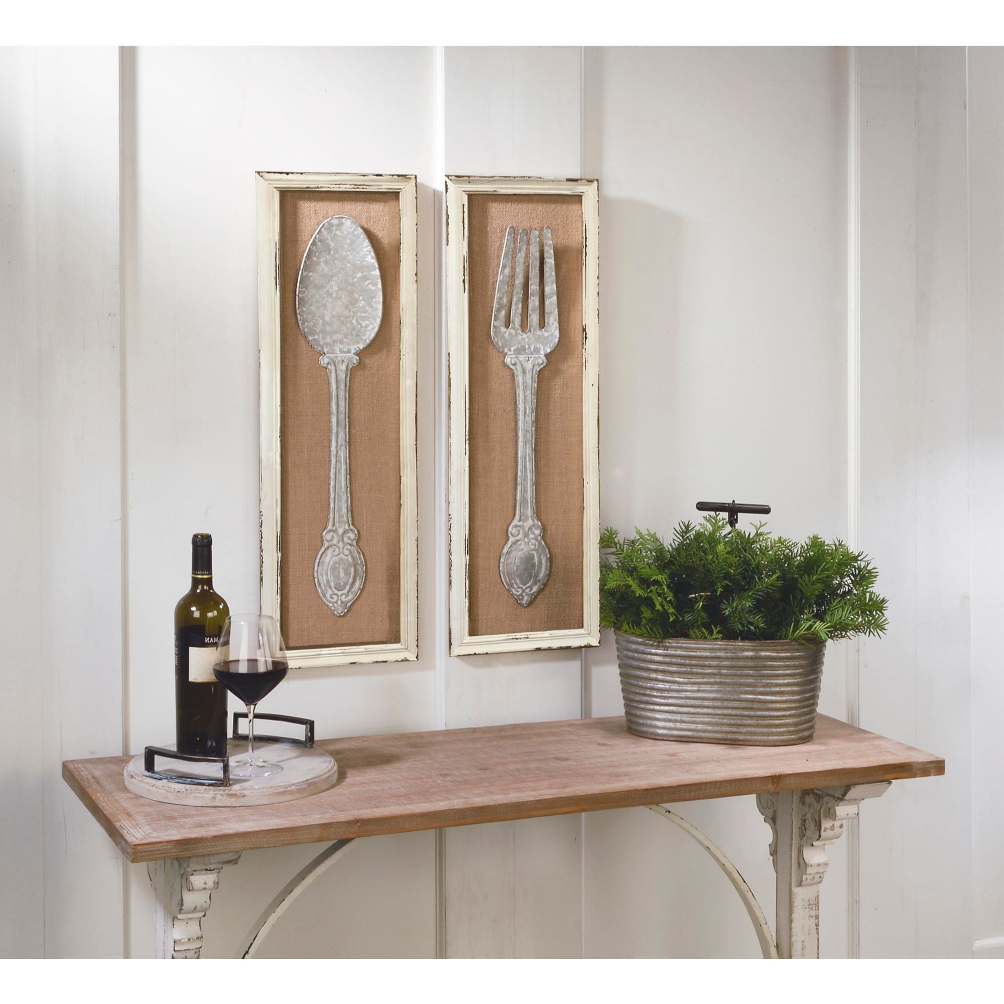 Beige and Silver Spoon Fork Wall Art Decor 31.5" x 1.5"