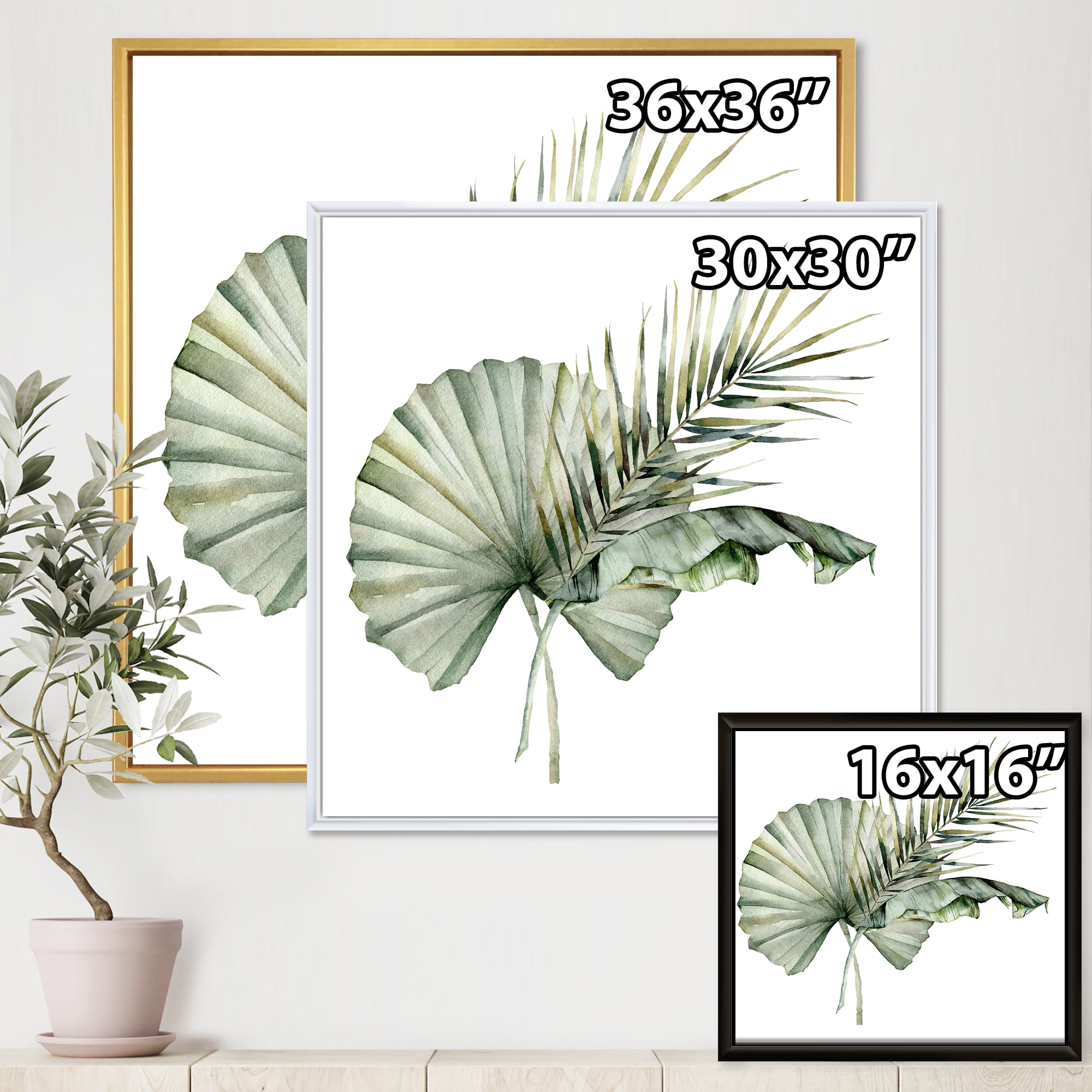 Designart 'Tropical Bouquet With Banana Coconut and Palm Leaves' Traditional Framed Canvas Wall Art Print