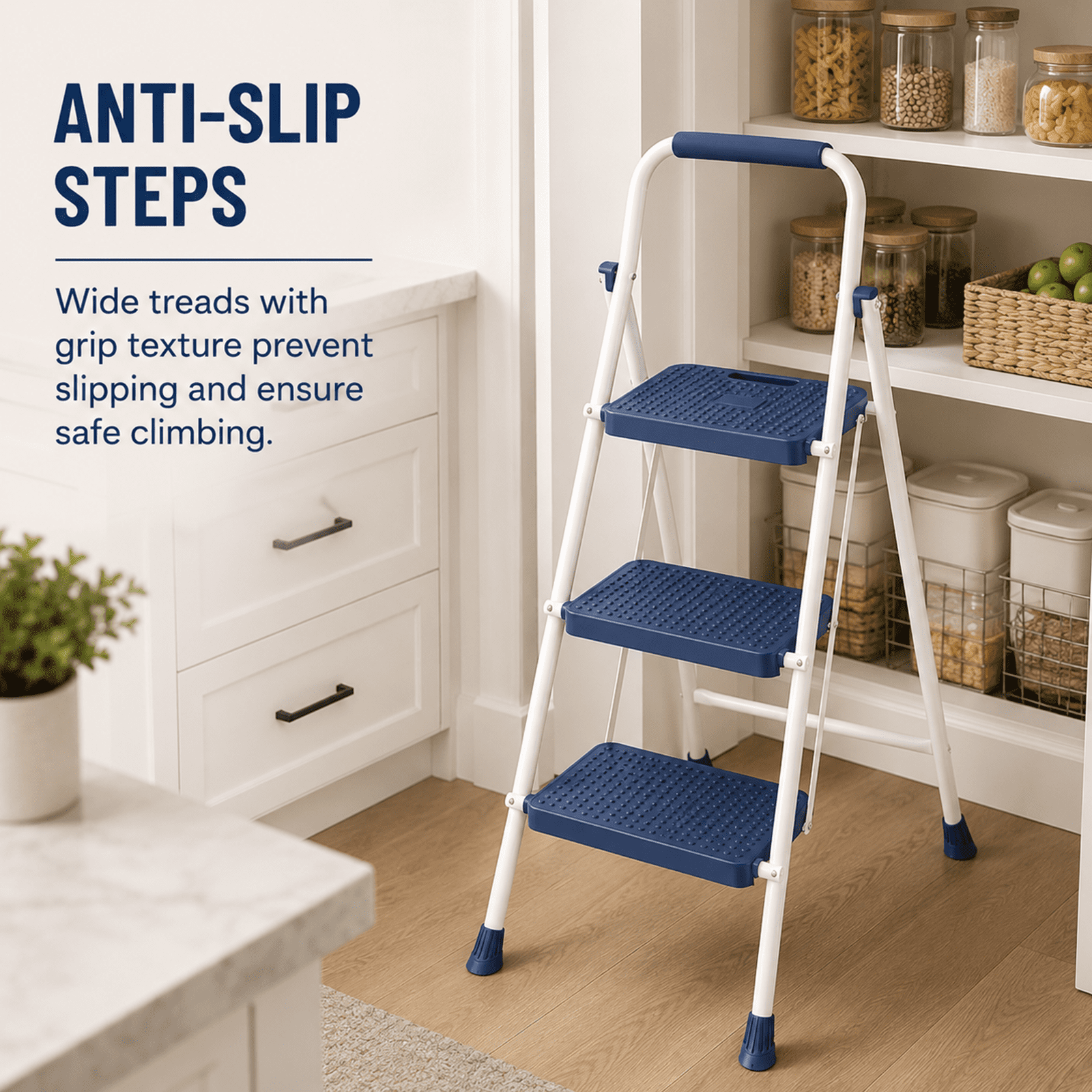 Alvantor 2/3-Layer Step Ladder with Anti-Slip Pedals and Comfortable Handrail