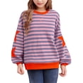 thumbnail image 2 of XXWXYD Girls Children’s Loose Fit Sweatshirt with Star Stripes Simple Casual Comfortable Cozy Soft Striped Pullover Top for Home Everyday Wear Loungewear 2025 Fashion, 2 of 4