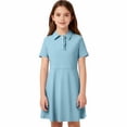 thumbnail image 6 of KICILVS Girls Uniform Dress Collared Short Sleeve Button Front Dress with Pockets Back to School Outfits for Girls 5-15 Years, 6 of 8