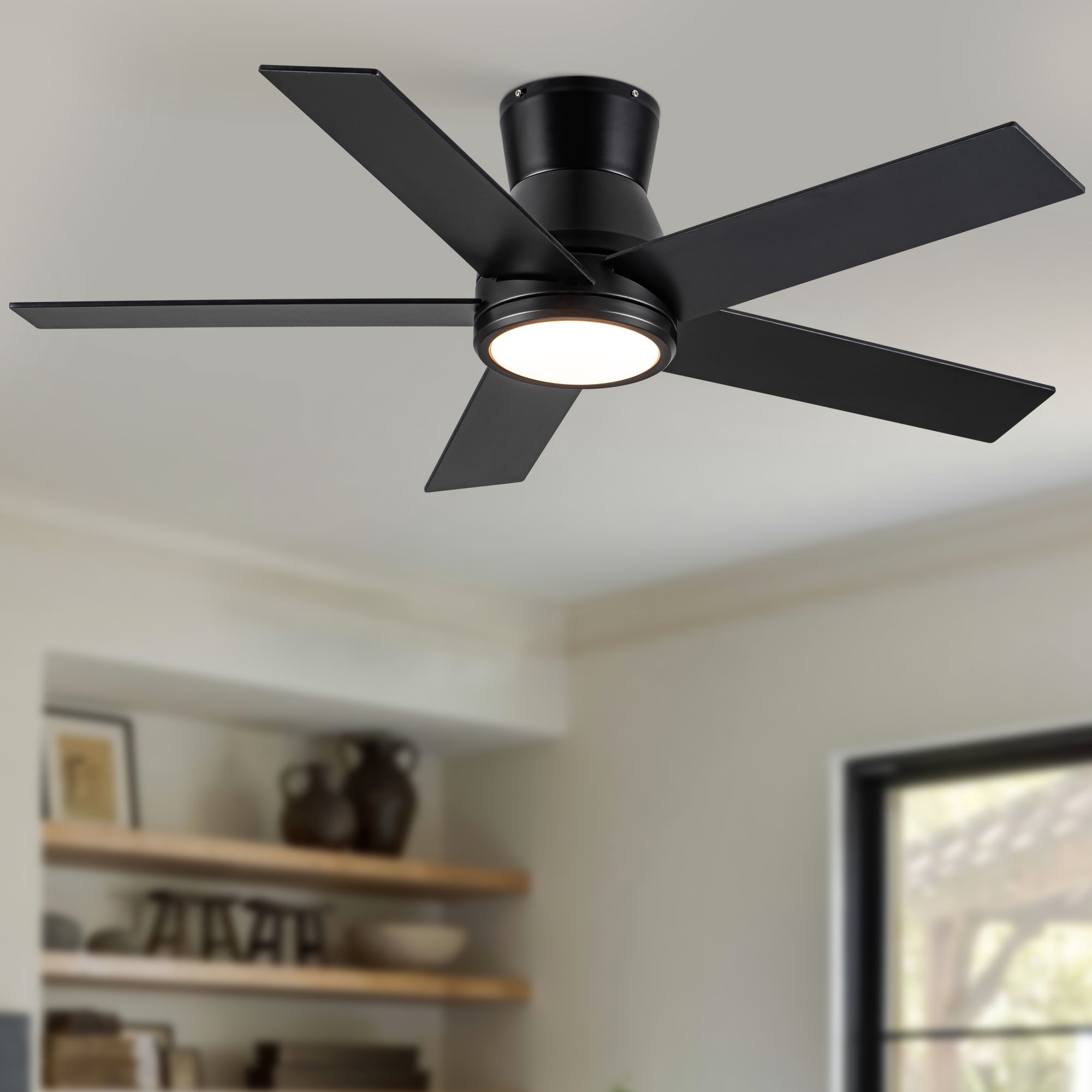 Leumius 52" Black Lowe Profile Ceiling Fan with Dimmable 3CCT LED Light,Modern Ceiling Fan for Living Room Bedroom
