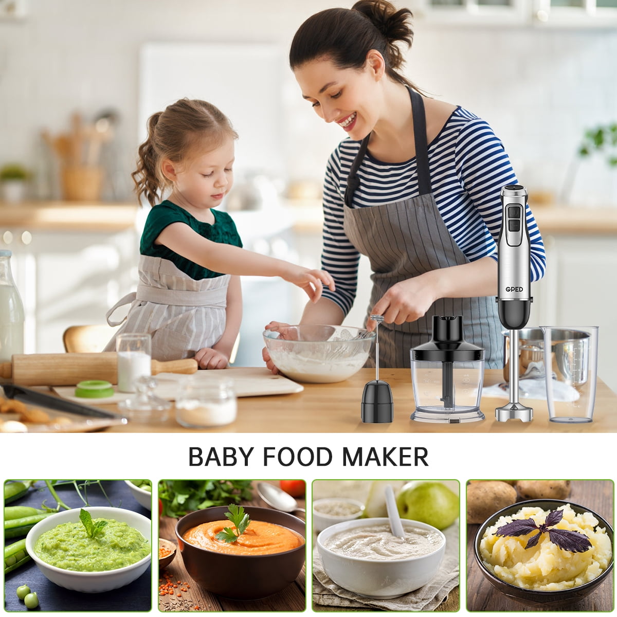 12-Speed Vavsea Immersion Hand Blender for Baby Food, Smoothies&Puree BPA  Free
